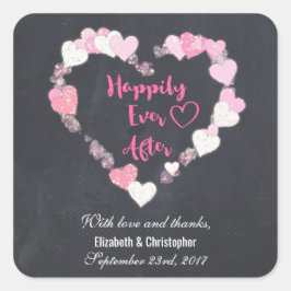 Glücklicherweise immer nach rosa Herzen Hochzeit d Quadratischer Aufkleber