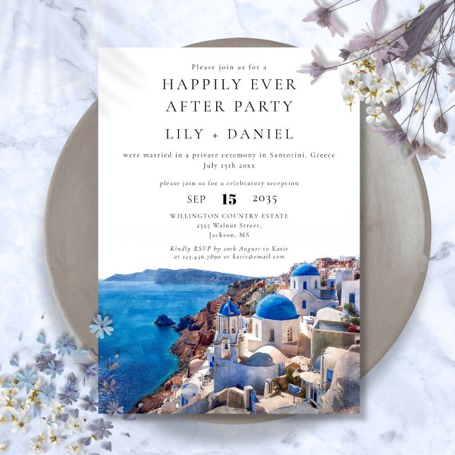 Glücklicherweise immer nach Santorini Hochzeit in  Einladung (Happily Ever After Santorini Greece Wedding Invitation)