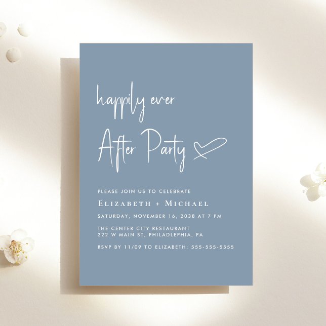 Glücklicherweise je nach der dusty Blue Wedding Em Einladung (An chic Happily Ever After Party invitation for your wedding celebration)