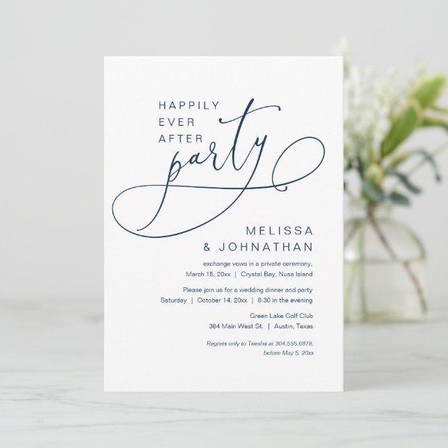 Glücklicherweise je nach Hochzeit Elopement Party  Einladung (Stehend Vorderseite)
