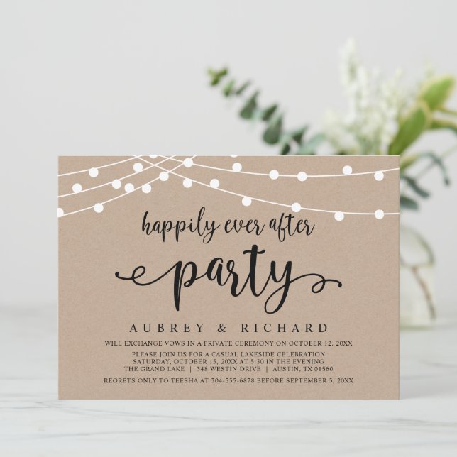 Glücklicherweise jemals nach Hochzeitstag Elopemen Einladung (Stehend Vorderseite)