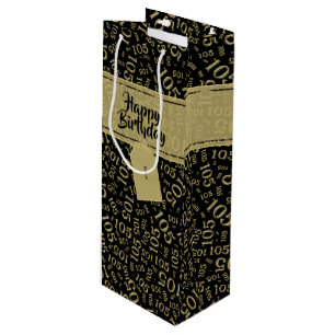 Glückliches 105. Geburtstags-Gold und schwarzes Geschenktüte Für Weinflaschen