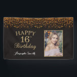 Glückliches 16. Geburtstagsbanner. Gold Glitzer Fo Banner<br><div class="desc">Glückliches 16. Geburtstagsbanner für Frauen oder Männer. Black and Gold Geburtstagsparty Banner. Gold Glitzer Confetti. Schwarze und weiße Streifen. Printable Digital. Für weitere Anpassungen klicken Sie bitte auf die Schaltfläche "Anpassen" und verwenden Sie unser Designwerkzeug,  um diese Vorlage zu ändern.</div>