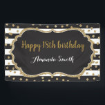 Glückliches 18. Geburtstagsbanner. Gold Glitzer Co Banner<br><div class="desc">Glückliches 18. Geburtstagsbanner für Frauen oder Männer. Black and Gold Geburtstagsparty Banner. Gold Glitzer Confetti. Schwarze und weiße Streifen. Printable Digital. Für weitere Anpassungen klicken Sie bitte auf die Schaltfläche "Anpassen" und verwenden Sie unser Designwerkzeug,  um diese Vorlage zu ändern.</div>