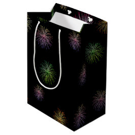 Glückliches 19. Geburtstag Feuerwerk auf schwarz Mittlere Geschenktüte