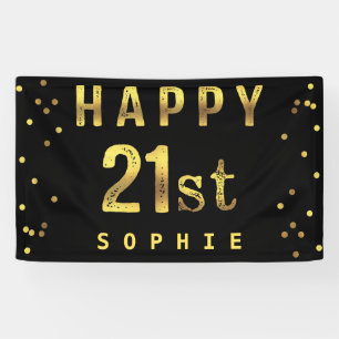 Glückliches 21. Imitat-Goldfolieconfetti-Schwarze Banner