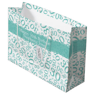 Glückliches 30. Geburtstags-Zahl-Muster aquamarin Große Geschenktüte