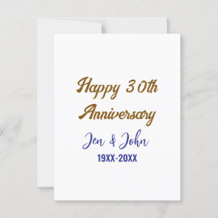 Glückliches 30. Hochzeitsjubiläum königsblau golde Postkarte