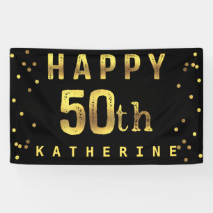 Glückliches 50. Imitat-Goldfolieconfetti-Schwarze Banner