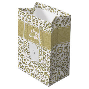 Glückliches 65. Geburtstags-Gold und weißes Mittlere Geschenktüte
