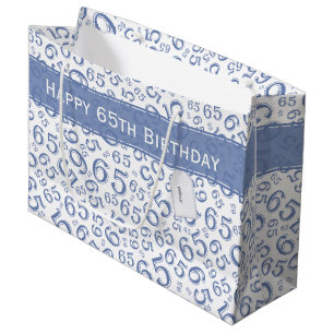 Glückliches 65. Geburtstags-Party-Muster-Blau und Große Geschenktüte
