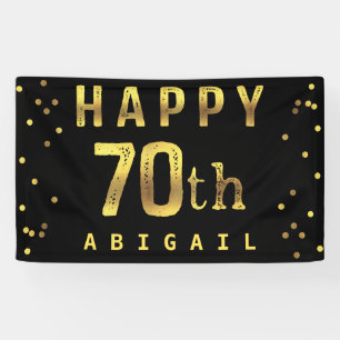 Glückliches 70. Imitat-Goldfolieconfetti-Schwarze Banner