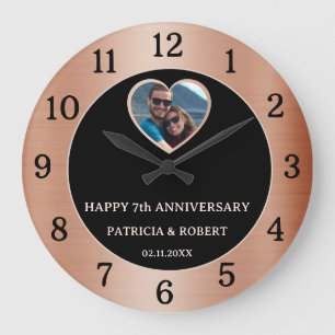 Glückliches 7. Kupferhochzeit-Jubiläum Herz Foto Große Wanduhr