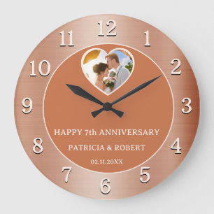 Glückliches 7. Kupferhochzeitsjubiläum Herz Foto Große Wanduhr