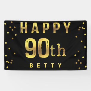 Glückliches 90. Imitat-Goldfolieconfetti-Schwarze Banner