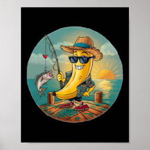 Glückliches Angeln Lustige Banane Humor Poster