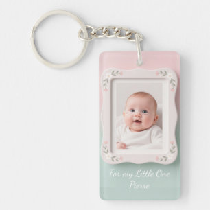 Glückliches Baby Floral Rosa Grüne Rahmen Schlüsselanhänger