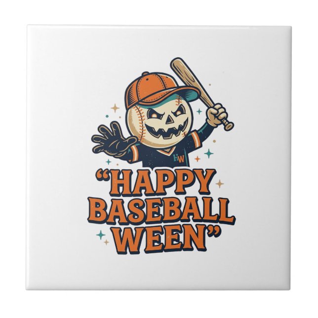 Glückliches Baseball Ween Vintage Halloween Baseba Fliese (Vorderseite)