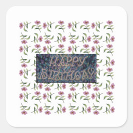 GLÜCKLICHES BIRTHDAY BLUME MAGNET QUADRATISCHER AUFKLEBER