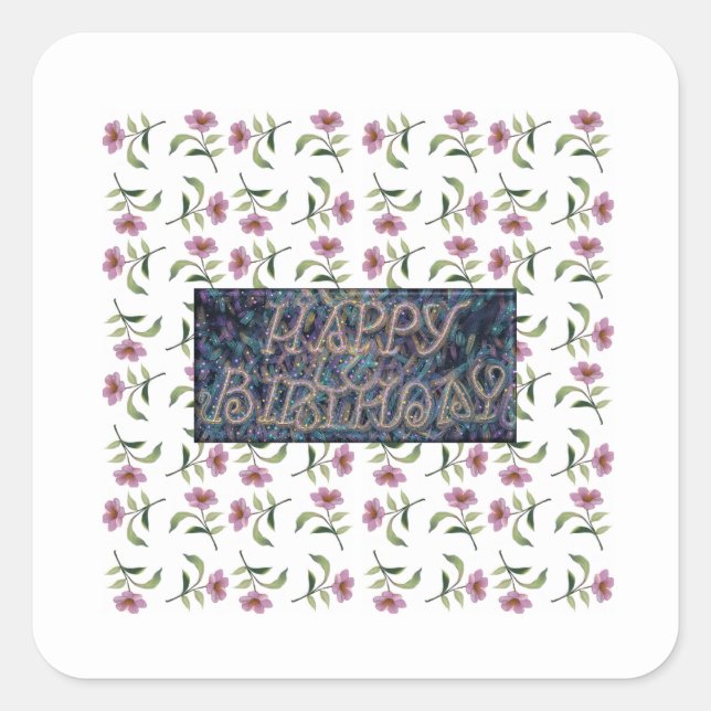 GLÜCKLICHES BIRTHDAY BLUME MAGNET QUADRATISCHER AUFKLEBER (Vorderseite)