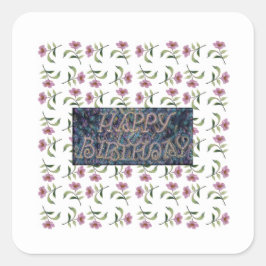 GLÜCKLICHES BIRTHDAY BLUME MAGNET QUADRATISCHER AUFKLEBER
