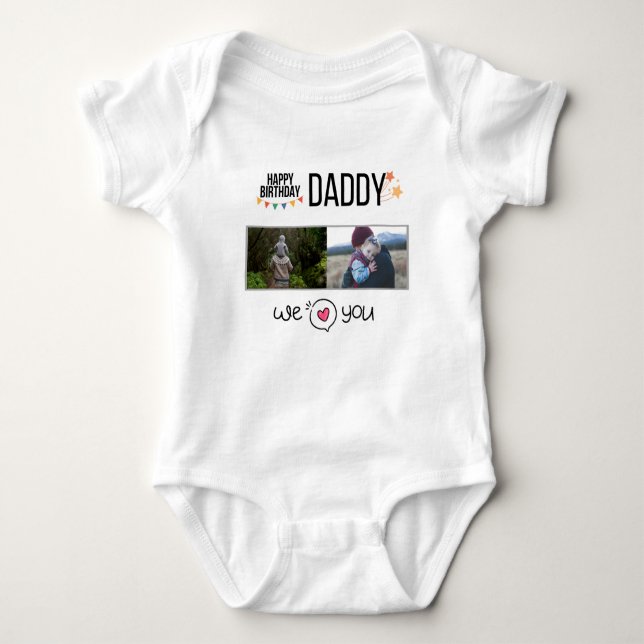 GLÜCKLICHES BIRTHDAY DADDY CUSTOM FOTO UND TEXT BABY STRAMPLER (Vorderseite)