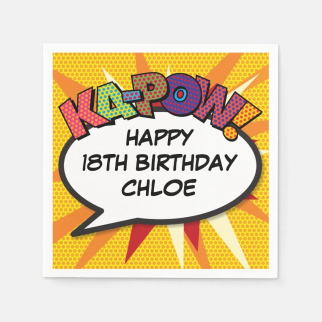 GLÜCKLICHES BIRTHDAY Spaß Personalisierte Sprechbl Serviette (Vorderseite)