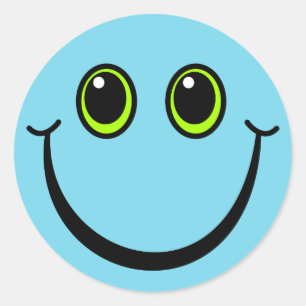 Glückliches blaues Emoji stellen gegenüber Runder Aufkleber