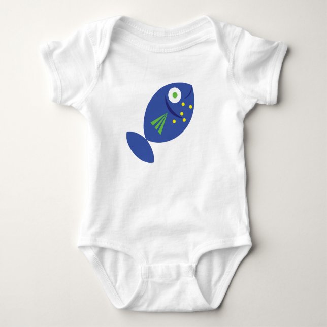 Glückliches blaues Fisch-Baby-T-Shirt Baby Strampler (Vorderseite)