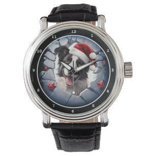 Glückliches Border Collie Weihnachtsbild Armbanduhr