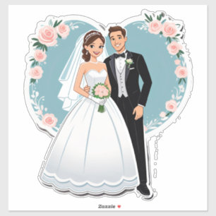Glückliches Brautpaar in Hochzeitskleidung Aufkleber