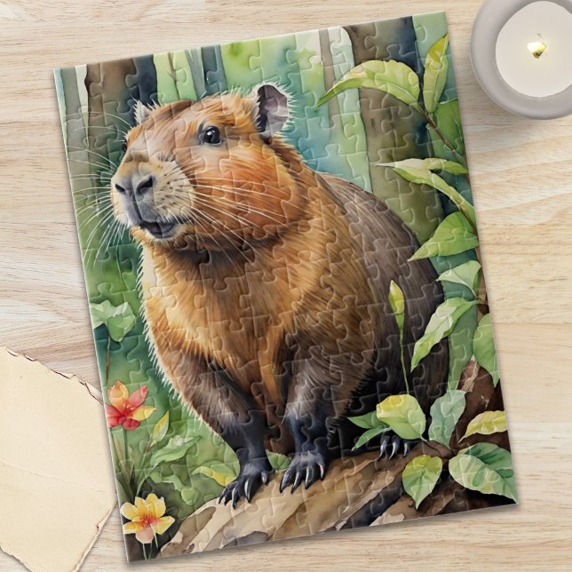 Glückliches Capybara im Regenwald Wildtier (Happy Capybara in Rainforest Wild Animal Jigsaw Puzzle)