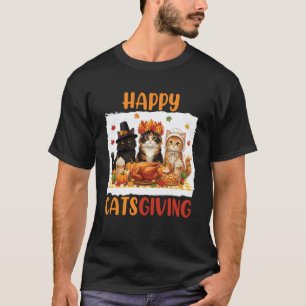Glückliches Catsgiving-Katzen-Pilgerkostüm Herbst T-Shirt
