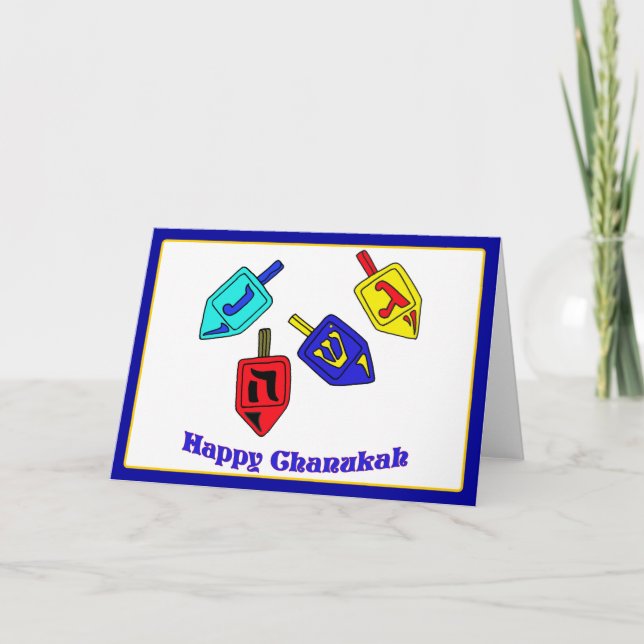 Glückliches Chanukah Dreidels Feiertagskarte (Vorderseite)