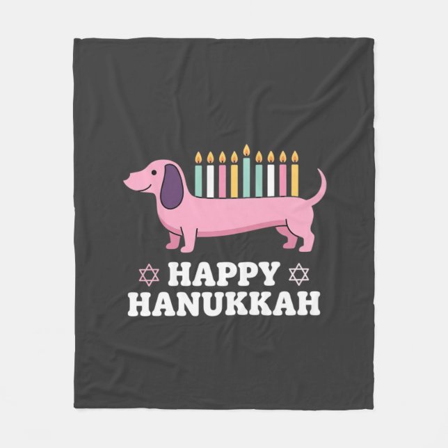 Glückliches Chanukka Dachshund Hund Fleecedecke (Vorderseite)