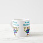 Glückliches Chanukka Espressotasse<br><div class="desc">Personalisierte Geschenke,  die jüdischen Stern und die Kerzen Eigenschaft "glücklichen Chanukkas" bereit,  jede spezielle Nacht zu beleuchten sagen.  Frohe Feiertage und haben Sie ein wunderbares neues Jahr!</div>