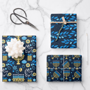 Glückliches Chanukka-Geschenkpapier-Set von 3 Geschenkpapier Set