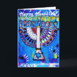 Glückliches Chanukka! Menorah Feiertagskarte<br><div class="desc">Jolie Frank-ursprünglicher Rückglasacrylfarben-Entwurf. 2011</div>