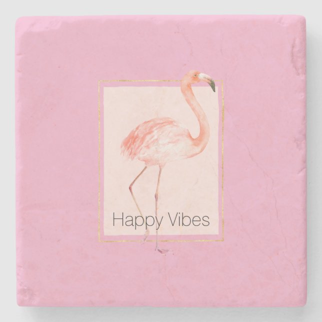 Glückliches Chic Rosa Flamingo Steinuntersetzer (Vorderseite)