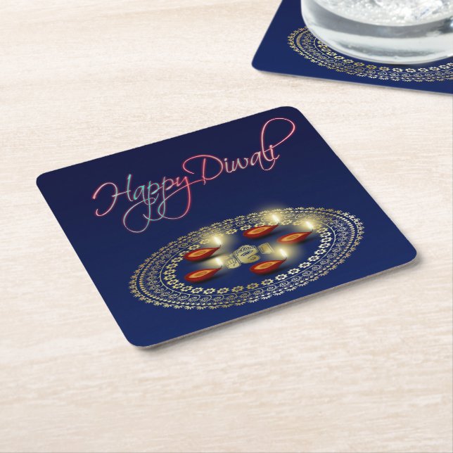 Glückliches Diwali Ganesha Rangoli - Rechteckiger Pappuntersetzer (angewinkelt)