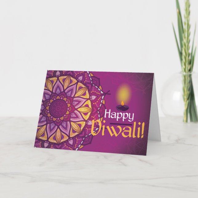 Glückliches diwali lila dekoratives rangoli karte (Vorderseite)