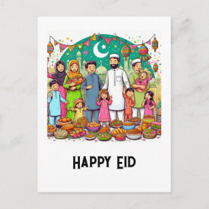 Glückliches Eid Familie Lustig Feiern Design Postkarte