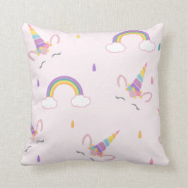 Glückliches Einhorn und Regenbogen Kissen