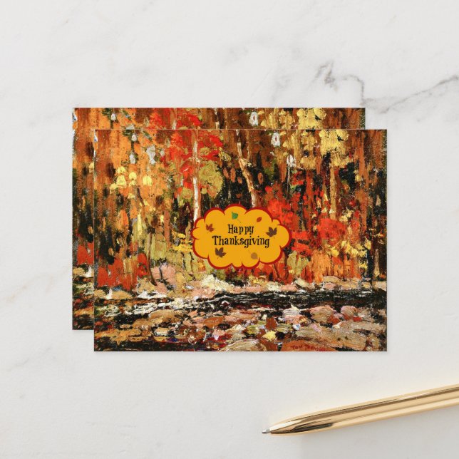 "Glückliches Erntedankfest", Herbstfarben, Postkarte (Vorderseite/Rückseite Beispiel)