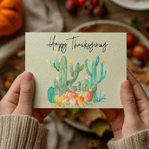 Glückliches Erntedankfest-Kaktus-Aquarell-Kürbis Postkarte
