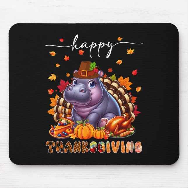 Glückliches Erntedankfest Nilpferd Kostüm Truthahn Mousepad (Vorne)
