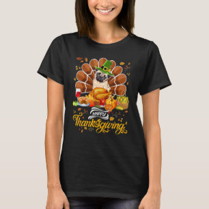 Glückliches Erntedankfest Pug Kostüm Truthahn Kür T-Shirt