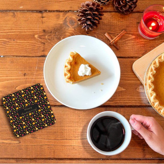 Glückliches Erntegemüse Muster schwarz Rechteckiger Pappuntersetzer (Von Creator hochgeladen)