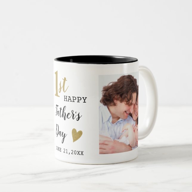 Glückliches Erstes Foto des Vaters Zweifarbige Tasse (VorderseiteRechts)