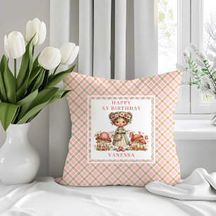 Glückliches Feen-Pink-Floral-Geburtstags-Wurfkisse Kissen